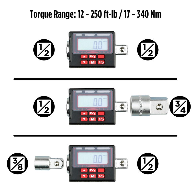 KAIFNT K553 Digital Torque Adapter, 1/2-Inch 12 to 250 ftÂ·lbs, Buzzer/LED Flash Notification, Dual Direction - Image 3